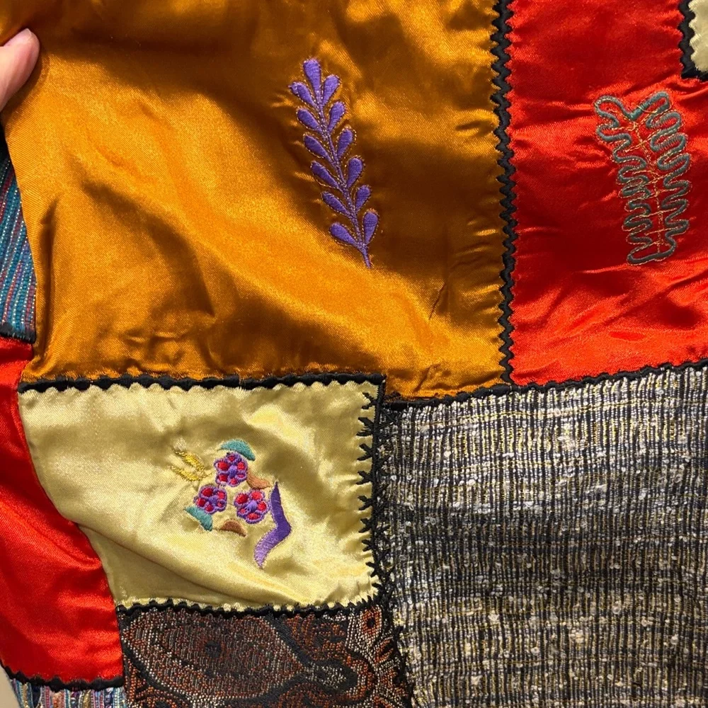 Vibrant Patchwork Vintage Mixed Media Coat - Art to Wear - Picture 12 of 15